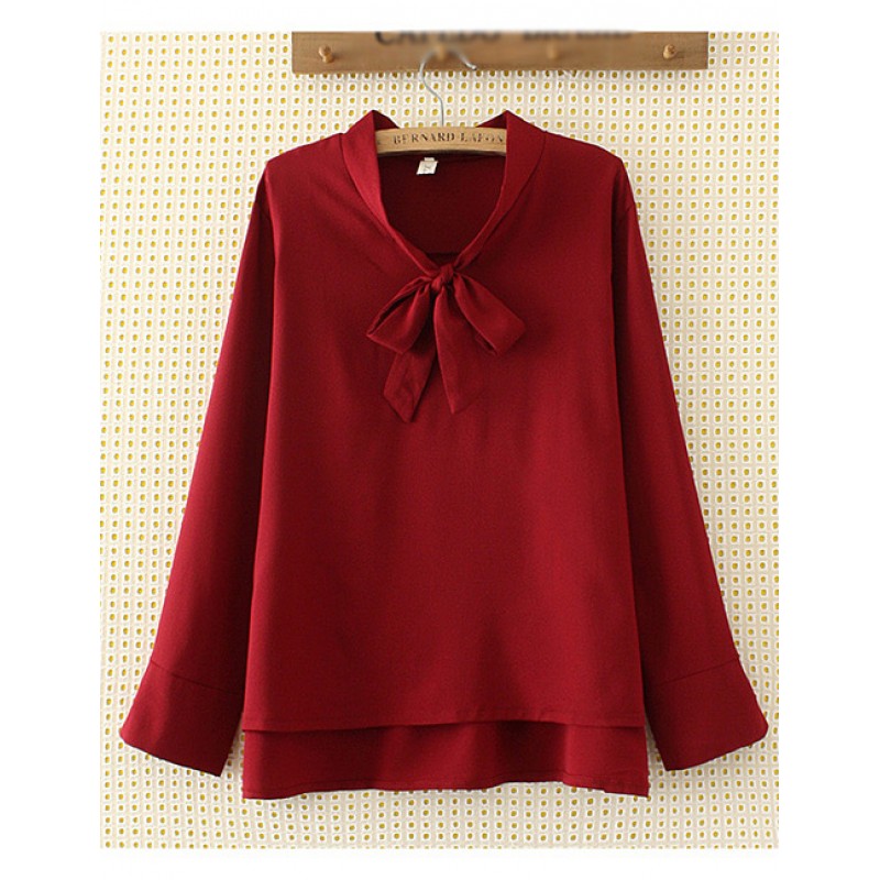 Elegant Claret-red Bowknot Shape Decorated Shirt