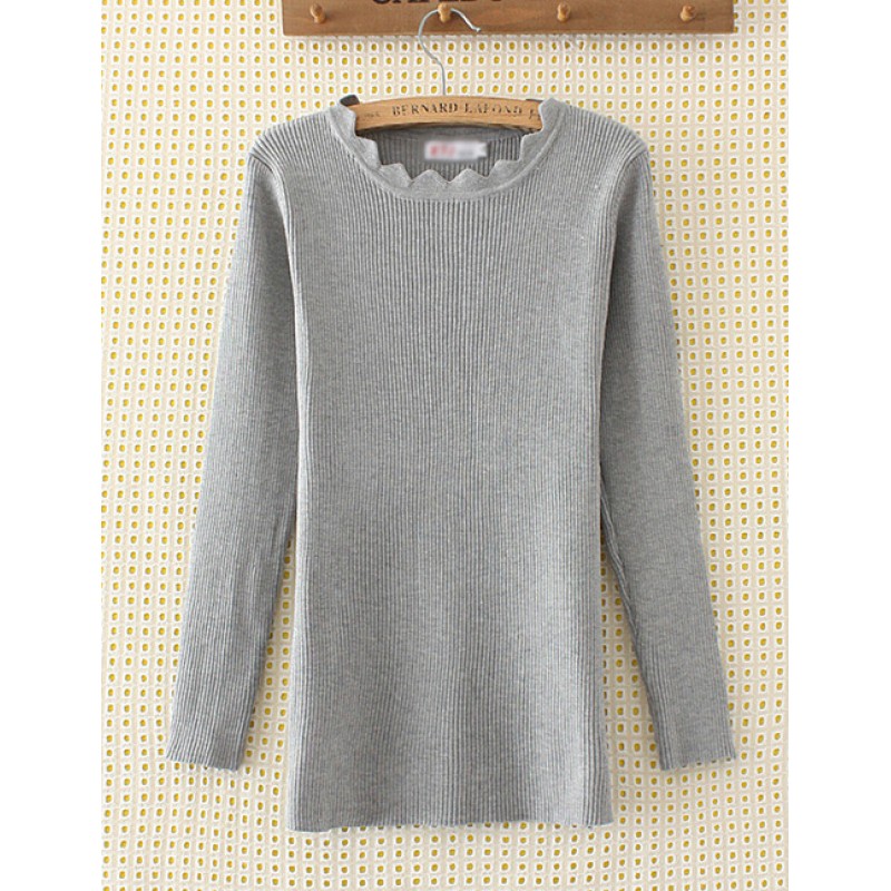 Elegant Gray Pure Color Decorated Sweater