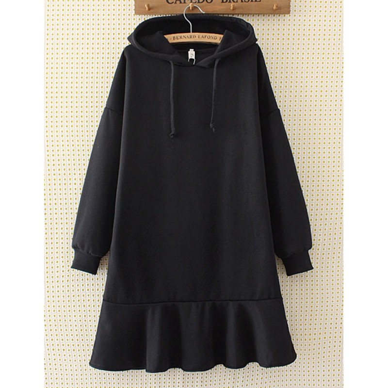 Fashion Black Pure Color Decorated Long Hoodie