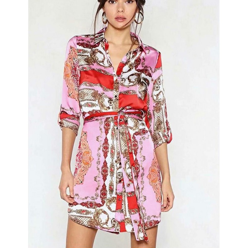 Fashion Multi-color Flowers Decorated Long Sleeves Dress