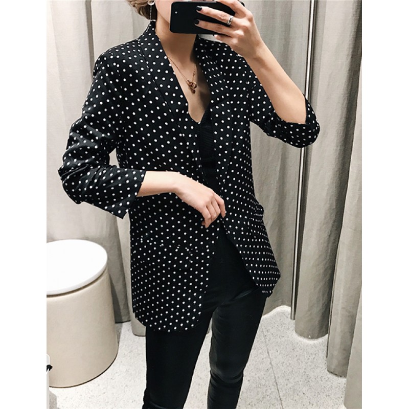 Fashion Black Dots Pattern Decorated Simple Coat