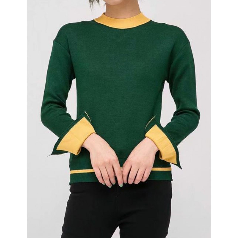 Fashion Green Round Neckline Design Sweater
