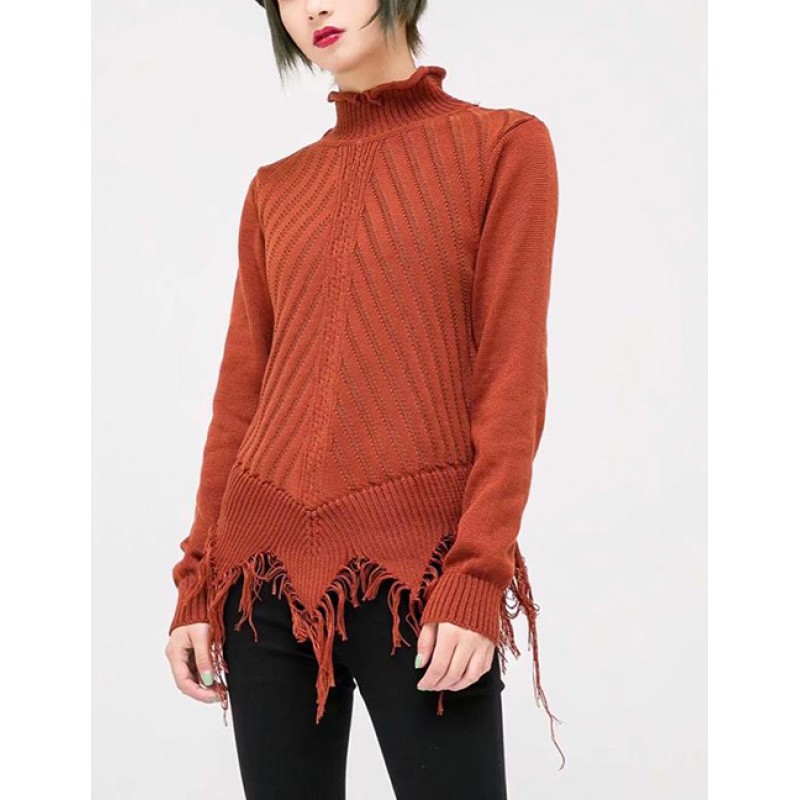 Fashion Coffee Pure Color Decorated Sweater