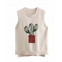 Fashion Beige Cactus Shape Decorated Vest
