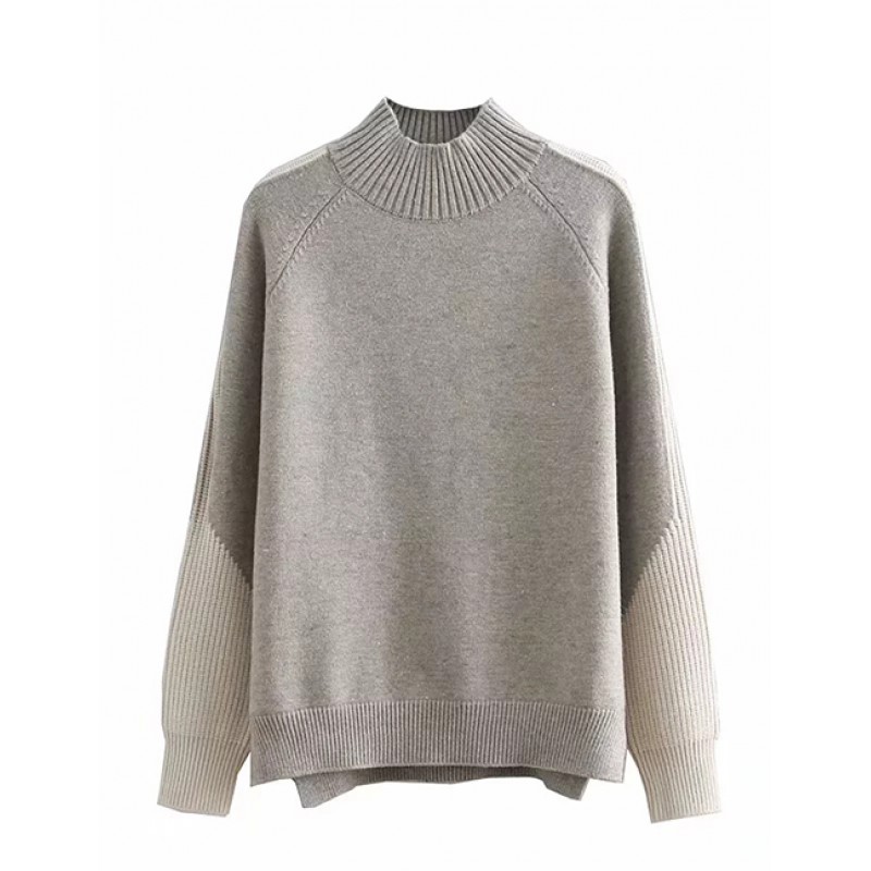 Fashion Gray Pure Color Decorated Sweater